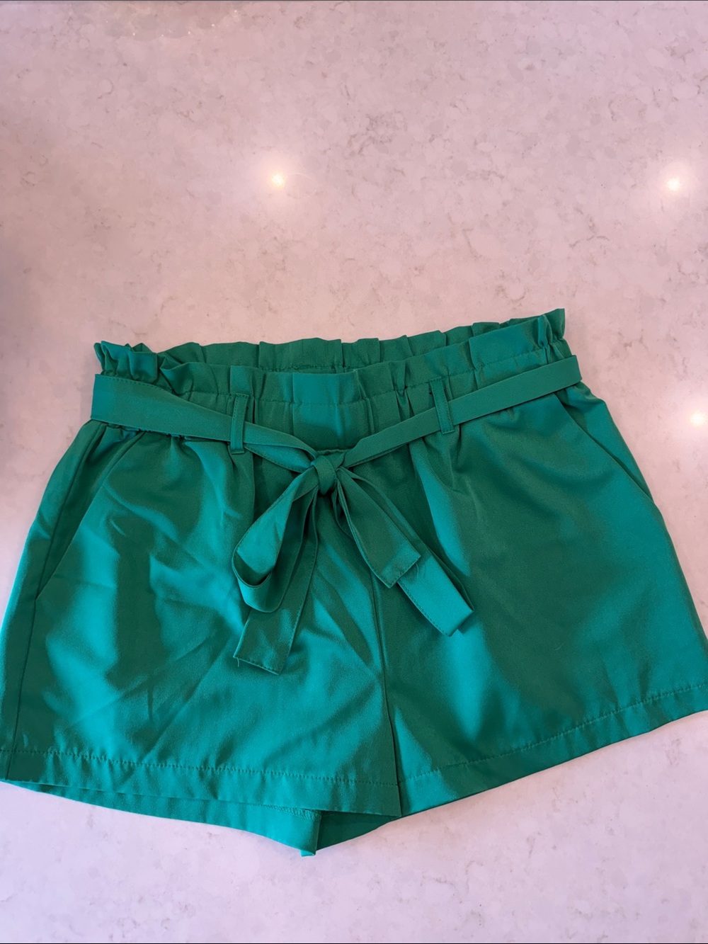 Charlotte Russe Emerald Green High-Waist Paperbag Shorts with Tie Belt